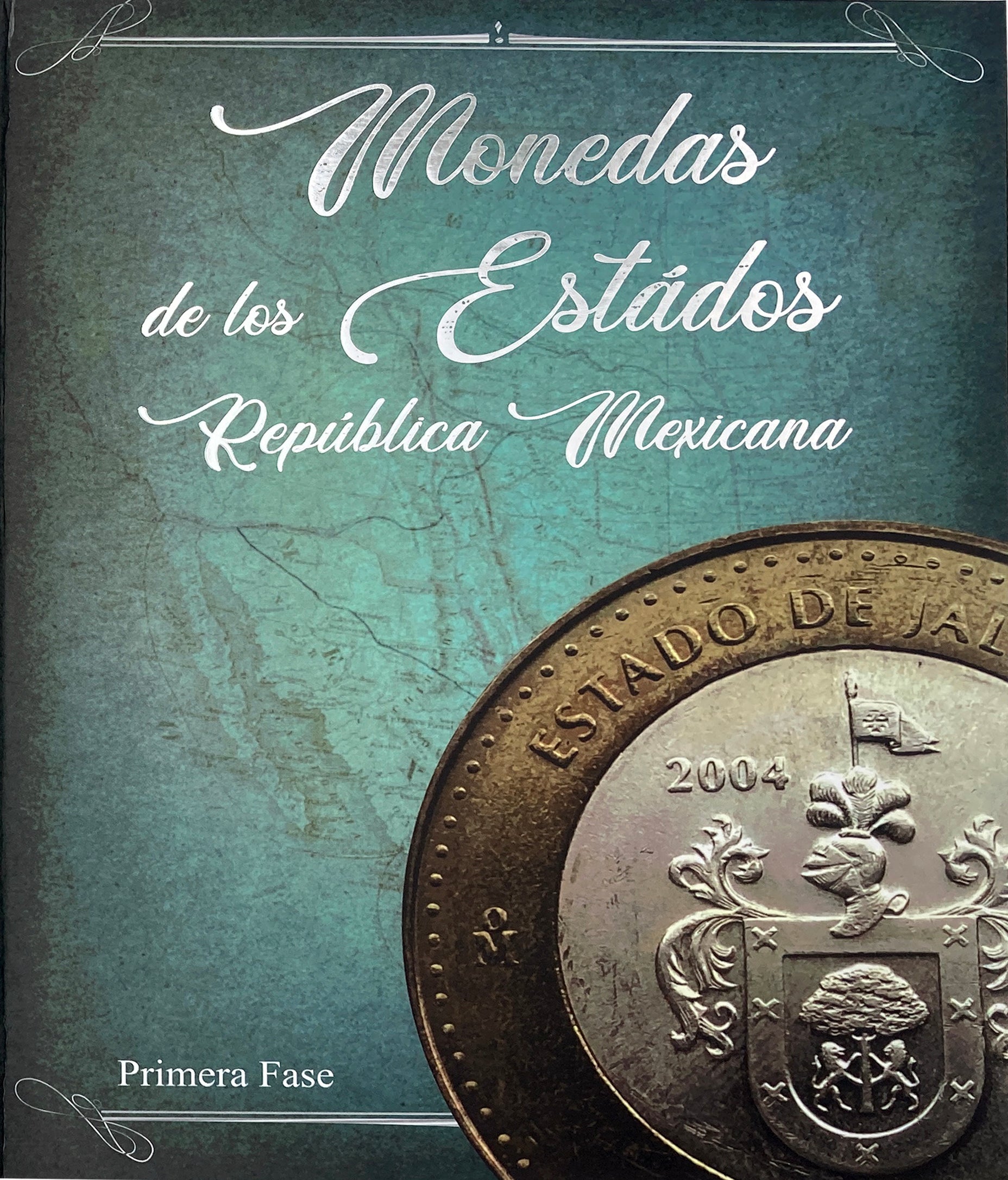 Álbum de pasta dura para la colección de monedas de $100 pesos bimetálicas con los escudos de los estados de la República Mexicana, Primera Fase Heráldica (2003-2005). El álbum cuenta con 32 espacios para monedas, ideal para coleccionistas y numismáticos. Álbum de pasta dura para la colección de monedas de $100 pesos bimetálicas con los escudos de los estados de la República Mexicana, Primera Fase Heráldica (2003-2005). El álbum cuenta con 32 espacios para monedas, ideal para coleccionistas y numismáticos.